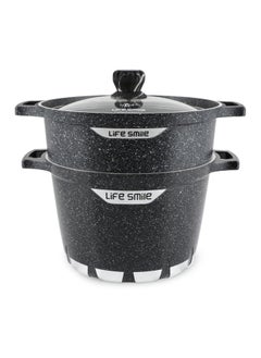 Buy Non-stick Granite Coated 28cm Stock Pot & 28cm Steam Pot with Tempered Glass Lid in UAE