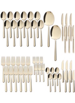 Buy 50 Pieces Cutlery Set for 12 Person,Pure Stainless Steel,Mirror Polished Set Include Dinner Spoon/Tea Spoon/Dinner Fork/Cake Fork/Dinner Knife/Fruit Knife/Rice Server (SHINE CHAMPAGNE GOLD) in UAE