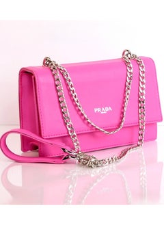 Buy Women's Pink Leather Handbag with Silver Crossbody Chain in Egypt