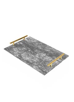 Buy Decorative Acrylic Serving Tray with Gold Color Metal Handles Marble 24x34cm in Saudi Arabia