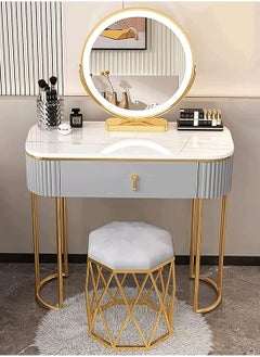 اشتري Dressing Tables Home Vanity Desk, Makeup Vanity Set with Ergonomic Padded Stool, Dressing Table with LED Lighted Mirror for Girls Bedroom Furniture في الامارات