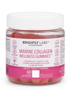 Buy Brightly Labs Marine Collagen  Wellness Gummies, Sweet Cherry Flavor, Sugar Free, Non-GMO and Soy-Free, Hydrolyzed Marine Collagen, Vitamin C and E, Biotin, Zinc, 60 Gummies in UAE