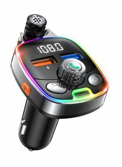 Buy Bluetooth 5.0 FM Transmitter, for Car, 7 Colors LED Backlit Car Radio Bluetooth Adapter Type-C & Dual-Port USB Charger Supports USB Flash Drive, TF Card in Saudi Arabia