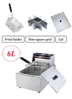 Buy 6L Electric Oil Fryer with Lid, Basket Strainer and Nine-square Grid Deep Fryer (43.5✕28.5✕28.5 cm, Adjustable Temperature & Timer) in Saudi Arabia