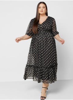 Buy Printed Bell Sleeve Fit & Flare Dress in Saudi Arabia