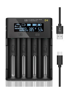 اشتري 4-Slot Universal Rechargeable Battery Charger, 18650 Battery Charger LCD Display Battery Charger High-Speed Battery Charger with Micro USB for Li-ion Batteries 18650 26650, Ni-MH/Ni-Cd A AA AAA في الامارات