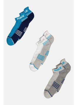 اشتري Men 3 Pair Brand Logo Ankle Socks, White/Grey Combo في الامارات