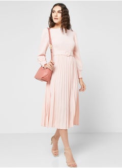 Buy Belted Pleat Detail Dress in Saudi Arabia