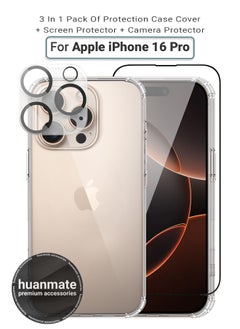 Buy 3 in 1 Apple iPhone 16 Pro Protection Pack - Ultra Clear Shockproof Case, Edge-to-Edge Screen Protector & Camera Lens Protector, 360 Degree Full Body Protection for Apple iPhone 16 Pro in Saudi Arabia