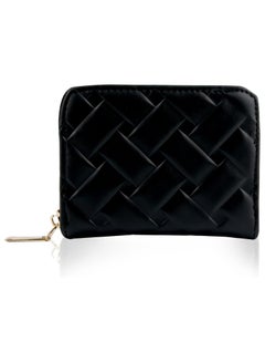Buy Women's Leather Small Coin Purse, Zipper and ID Card Holder Wallets, Black in Saudi Arabia