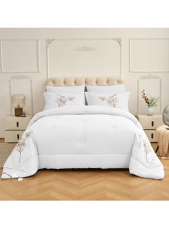 Buy Comforter Set 4-Pcs Single Size Hotel Style Applique Design Quilted Bedding Set With Down Alternative Filling,White in Saudi Arabia