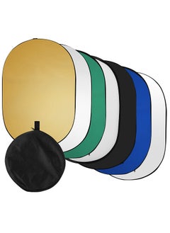 اشتري 60 * 90cm/ 24 * 35inch Photography Light Reflector 7-in-1(Translucent,  Silver,  Gold,  White,  Black,  Green,  Blue) Collapsible Multi-Disc for Studio Outdoor Photography with Carry Bag في السعودية