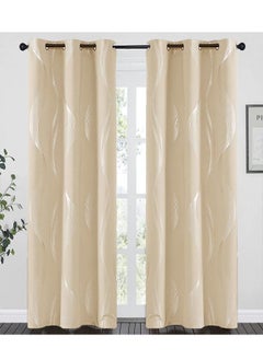 Buy 2-Piece Thermal Insulated Blackout Curtains Beige/Silver 100x250cm in UAE