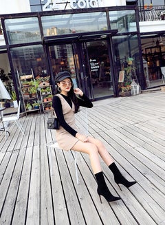 Buy Fashion Simple Pedicure High Heel Suede Pointed Slimming Ankle Boots Black in UAE