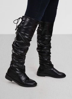Buy Women Leather Long Boots Tie Back M-70 -Black in Egypt