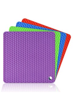 اشتري 4 Pieces Silicone Trivet Mat Square Honeycomb Heat Insulation Pad for Table, Countertop Teapot Kitchen Trivets, Resistant Hot Pads Pots في السعودية