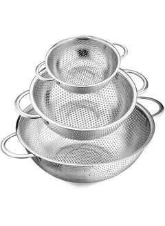 اشتري 3 Piece Stainless Steel Mesh Micro Perforated Strainer Colander Set (1 Quart, 2.5 Quart and 4.5 Quart) في الامارات