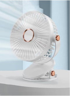 اشتري 1-Piece Portable Rechargeable Clip Fan with Night Light 5 Speed Settings White 21.7x17.5 cm في الامارات