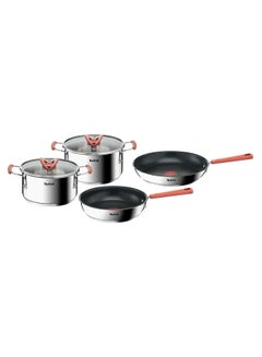 Buy 4-Pieces Tefal Opti'Space  Pots & Pans Set Stainless Steel  Non-Stick 18 & 20Cm Stewpot 24 & 28Cm Frying Pan in UAE