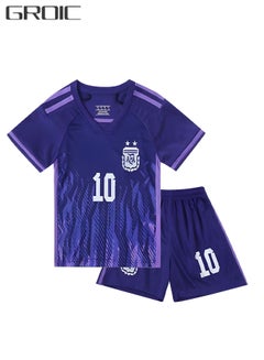 Argentina Away #10 Lionel Messi Kids Soccer Jersey Shorts Set Youth Sizes 