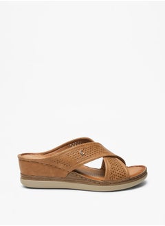 Buy Women's Textured Cross Strap Slip-On Flatform Sandals in UAE