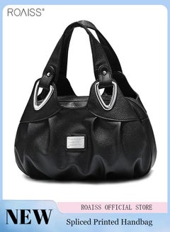 اشتري Women's PU Leather Handbag Fashion Ink Printing Pleated Large Capacity Messenger Bag في الامارات