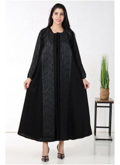 Buy Black abaya with floral fabric on the front and sleeves in Saudi Arabia