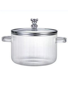 Buy Heat Resistant Food Grade Clear Stripe Glass Cooking Pot With Lid Suitable For Stove top Microwave Induction in UAE