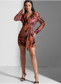 Buy Surplice Neck Printed Dress in Saudi Arabia