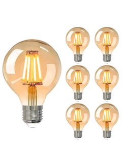 Buy Vintage E27 Edison Bulbs LED Light Bulbs 40W Equivalent,2200K Warm White,Antique Amber Glass Decorative Bulbs,G80 4W LED Filament Bulbs,Pack of 6,Yellow Light in UAE