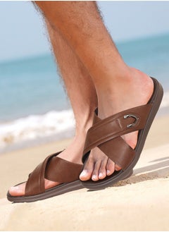 Buy Men Leather Sandals And Slippers Arabic Slippers Casual Light Sport Strap Cross Customized Anti Buckle in UAE