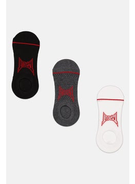 Buy Men 3 Pairs Brand Logo Round Invisible Socks, Black/White Combo in UAE