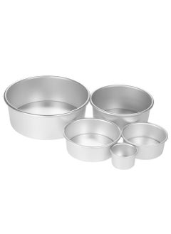 Buy 5pcs Aluminum Alloy Round Cake Mould Chiffon Cake Baking Pan Pudding Cheesecake Mold Set with Removable Bottom Silver in UAE