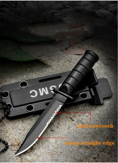 اشتري Stainless Steel Outdoor Knife Camping Straight Knife with Sheath and Chain في السعودية