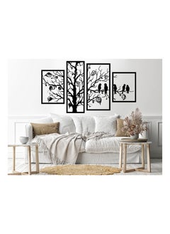 Buy Tree and birds 4 panels Wood Wall art 80x150 Black in Egypt