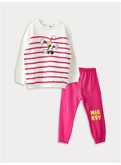 Buy Crew Neck Long Sleeve Mickey Mouse Printed Baby Girl Sweatshirt and Tracksuit Bottom 2-Pack Set in Egypt