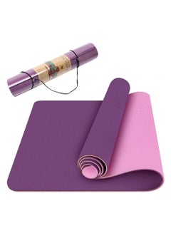 Buy TPE Eco Friendly Non Slip Yoga Mat 6mm Thick, Home/Gym Workout Sports Mattress /Purple+Pink in UAE