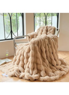 Buy Luxury Faux Rabbit Fur Throw Blanket Super Soft Heavy Warm Plush Fuzzy Cozy Blankets for Couch Bed Sofa in UAE