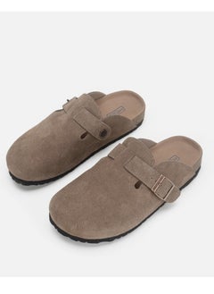 Buy Suede Clogs Potato Shoes Cork Footbed Sandals Comfort Mules Slip On Slippers Dark Brown in Saudi Arabia