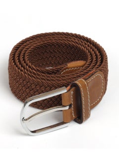 اشتري 105-110cm Elastic Braided belt Needle Buckle Elastic Belt Casual Canvas Brown في الامارات