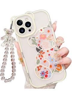 اشتري Compatible with iPhone 15 Pro Case, Cute Flowers Bear Camera Protector Clear Case Cover with Lovely Strap Bracelet Chain Girls Women Case for iPhone 15 Pro في الامارات