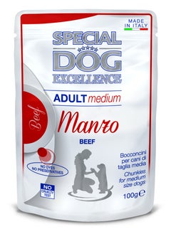 Buy Special Dog Excellence by Monge | Adult Medium Dog Wet Food with Beef | Super Premium Complementary Wet Dog Food | Chunkies in Pouch - 100g in UAE