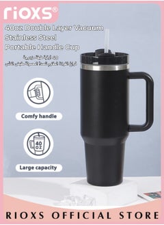 Buy Reusable 40oz Handle Cup Double Layer Vacuum Stainless Steel Portable Cup with Leak Proof Cup Cover and Straw Suitable for Travel Home Office Camping in UAE