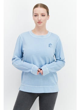 Buy Women Crew Neck Long Sleeve Solid Sweater, Light Blue in UAE