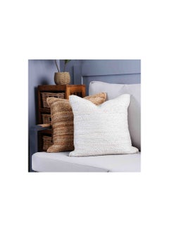 Buy Okra-jute Braided Filled Cushion-45x45cm-white in UAE