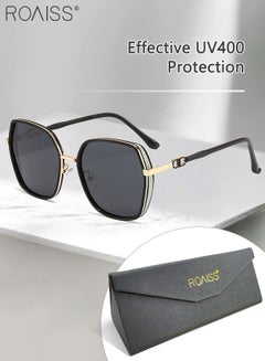 Buy Women's Polarized Hexagon Sunglasses, UV400 Protection Sun Glasses with Shiny Side Frame, Oversize Fashion Anti-glare Sun Shades for Women with Glasses Case, 60mm, Black Gold in Saudi Arabia