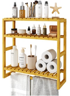 Buy 3 Tier Adjustable Wood Bamboo Home Wall Mounted Storage Rack, Over Toilet Rack, Bathroom Organizer, Bathroom Rack, Storage Organizer Shelf with Towel Bar Shower in Saudi Arabia