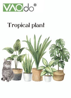 Buy Printed Wallpaper Green Plant Potted Plants And Kitten Pattern Removable Waterproof Pvc Material Home Decoration Suitable for Bedroom Kitchen Porch Living Room Decoration Wall Sticker in UAE