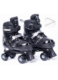 Buy Adjustable Roller Skate Shoes 2-Rows 4-Wheels Size Small 31-34, Black in Egypt