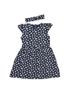 Buy Blue flowers printed dress with head band. in Egypt